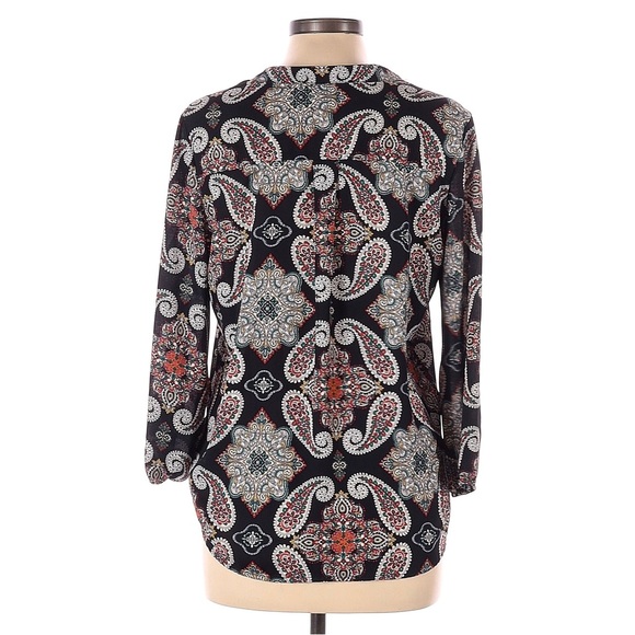 Alice Blue Black Multicolor Paisley Floral Print Split Neck Long Sleeve Top - Picture 3 of 14